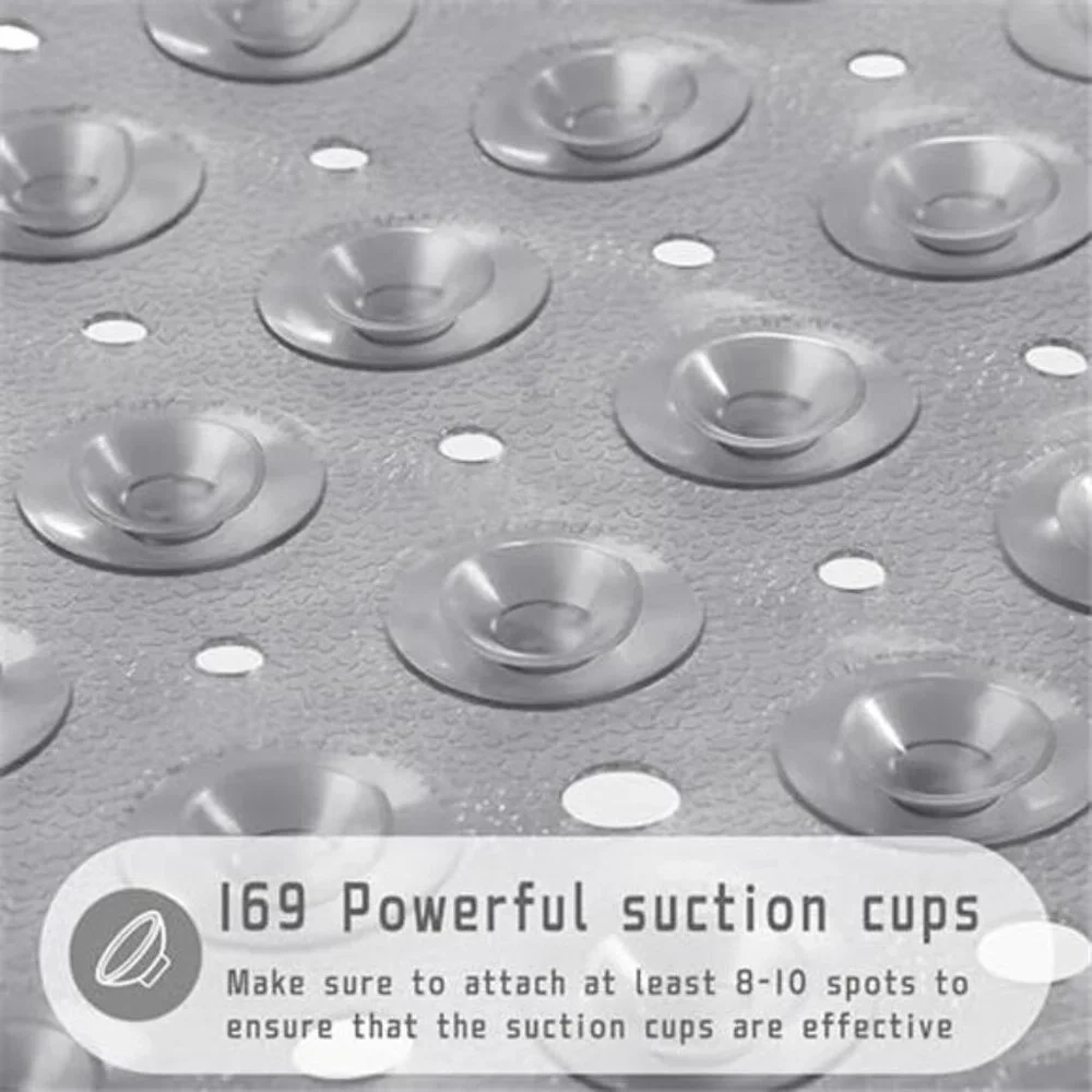 Non Slip Shower Mat 21x21 Inch Bath Tub Mat Suction Cups Drain Holes Clear Gray